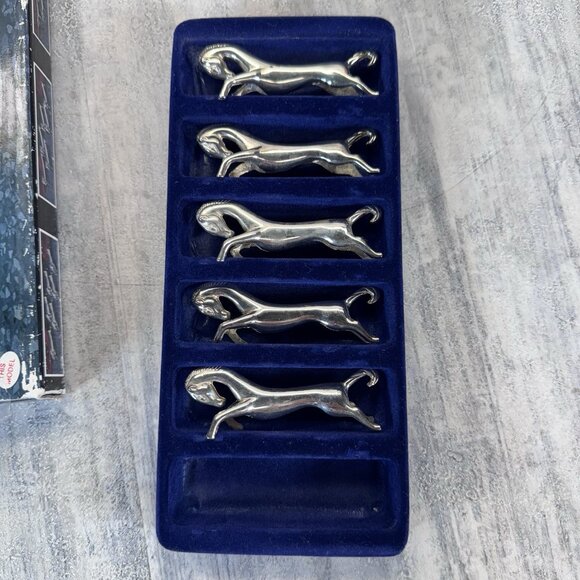 Set of 5 MCM Vintage Elegance Silver Plate Figural Horse Knife Rests in Box EUC - Picture 2 of 9